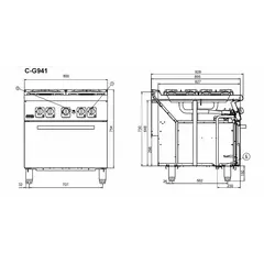 Gas cooker with 4 burners (different sizes) and gas oven - C-G941