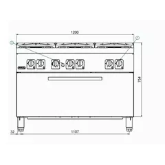 Gas cooker with 6 burners (different power) and gas OP oven - C-G961 OP