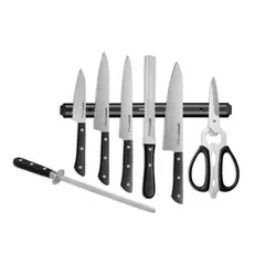 Super set of 5 knives, magnetic stand, sharpener and kitchen scissors HARAKIRI SAMURA