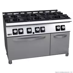 Gas cooker with 6 burners (different power) and gas oven GN2/1 - C-G761