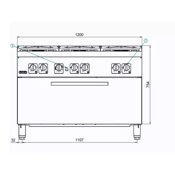 Gas cooker with 6 burners (different power) and gas OP oven - C-G961 OP
