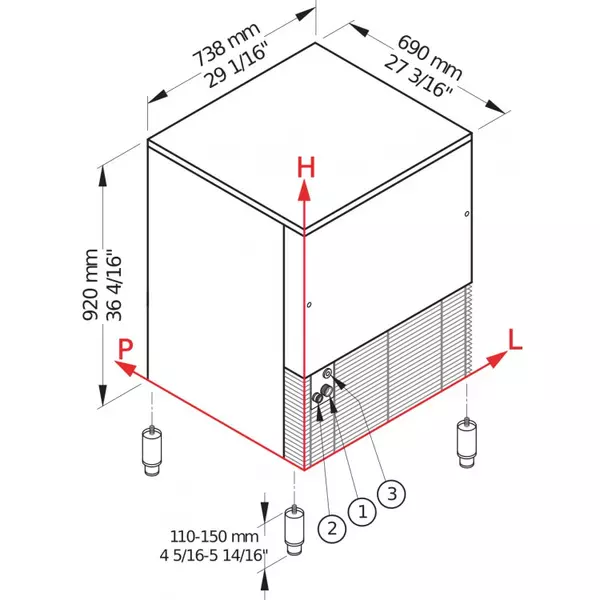 Ледогенератор GB 1540 HC - ICE FLAKES dimensions | Tirol.bg