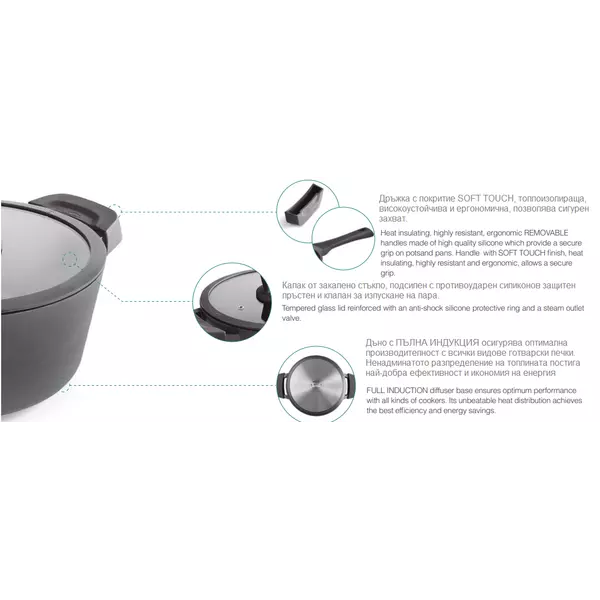 Round dish with lid - cast aluminum - (3 sizes) Titanium